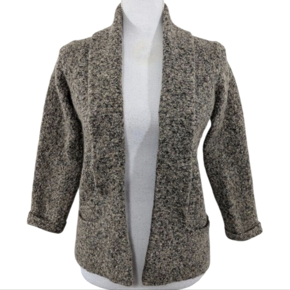 Vintage Italian Wool Blend Open Front Cardigan Sweater Neutral Cozy Size M